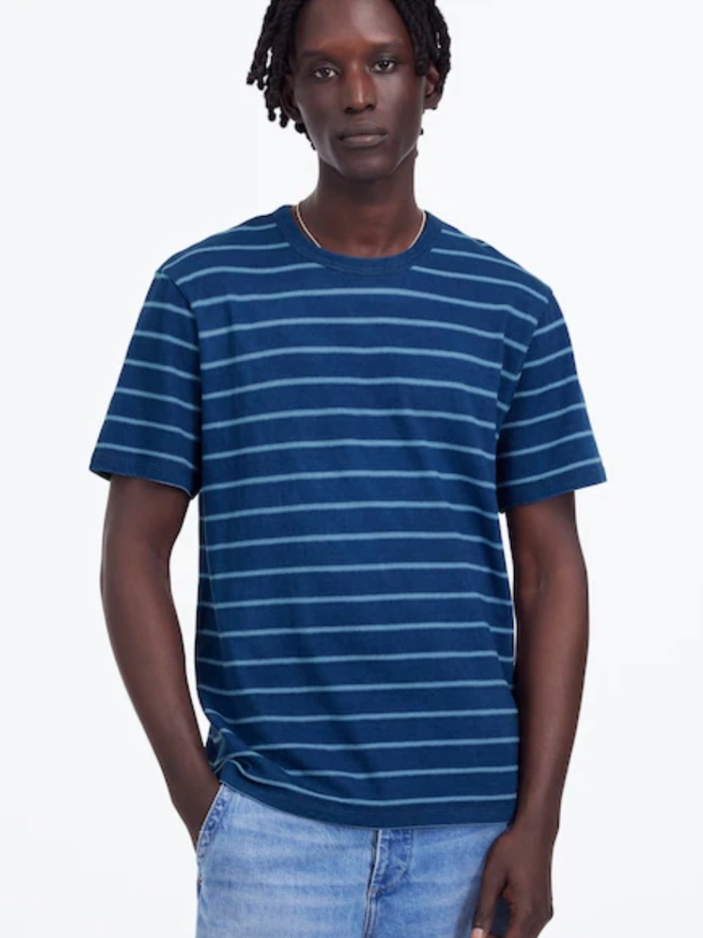 Madewell Dark Indigo-Dyed Slub Blue Stripe Tee Shirt